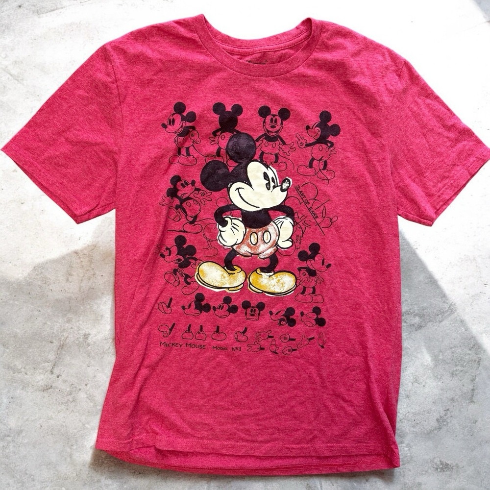 Disney Store Mickey Mouse T-Shirt Mens Large Red Model No 1 Sketch Graphic Tee